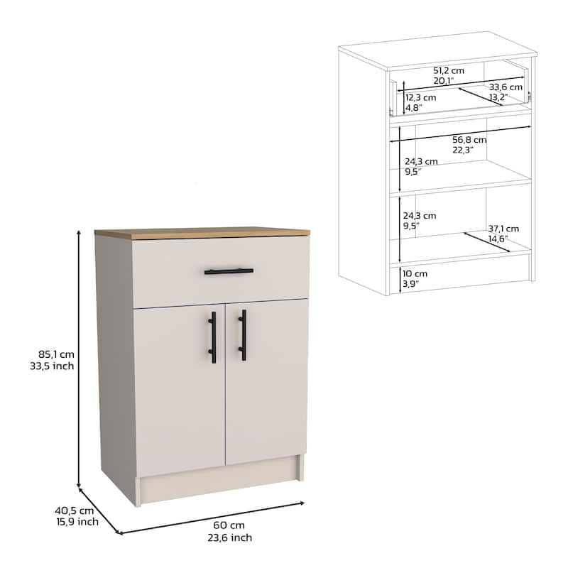 TUHOME Mayorca Multi-Storage Pantry Cabinet with 2 Interior Shelves, Drawer, and Metal Handles