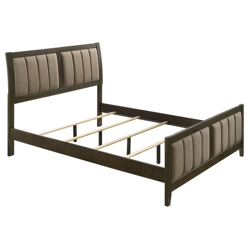Wily Queen Size Bed, Channel Tufted Upholstered Headboard, Dark Brown