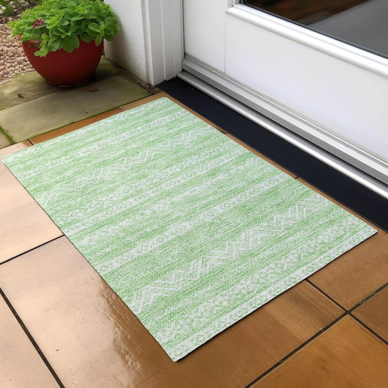 Machine Washable Indoor/ Outdoor Chantille Stripes Boho Rug - Lime - 1'8" x 2'6"