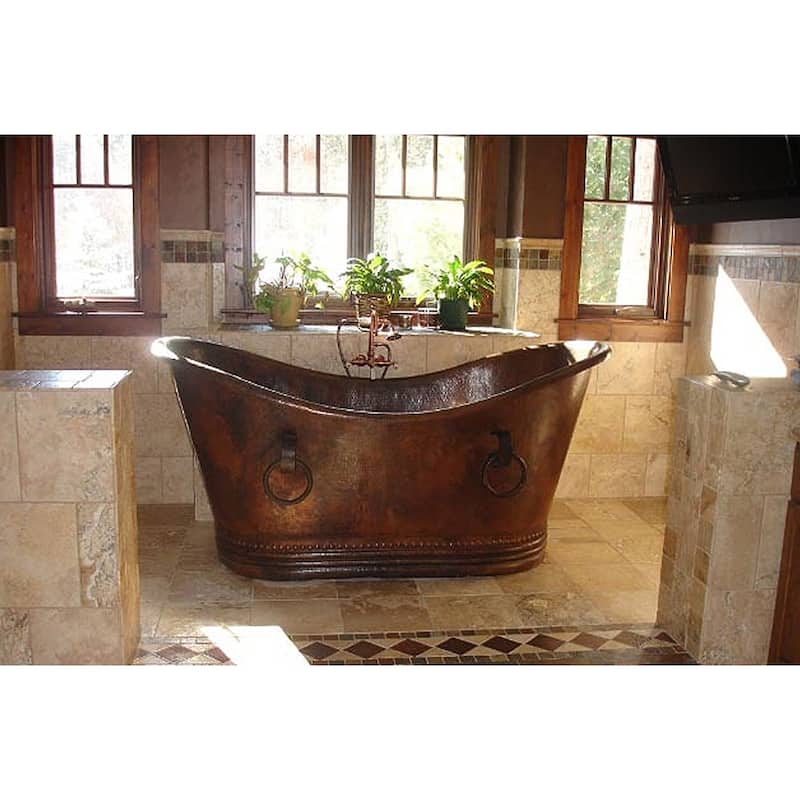 67-in Hammered Copper Double Slipper Bathtub With Rings in Oil Rubbed Bronze (BTDR67DB)