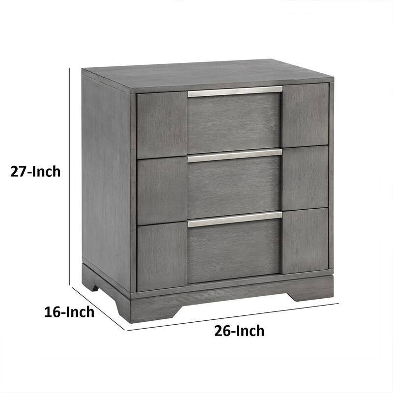 Levice Nightstand with 3 Drawers, Dovetail Built Gray Solid Wood