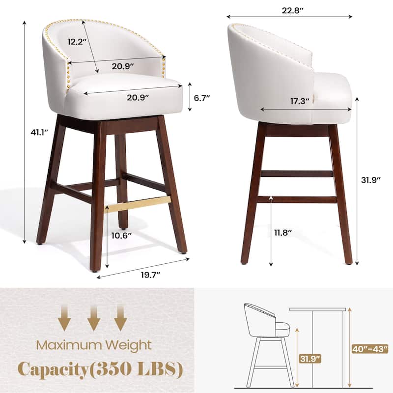 26.4"/31.9"H Height Upholstered Solid Wood Swivel Bar Stools