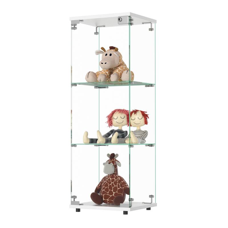 Glass Display Cabinet with Doors & Locks, Acrylic Shelves, Floor Standing Storage Showcase for Home or Office