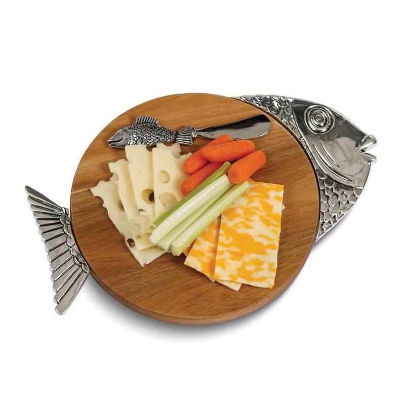 Curata Acacia Wood Tropical Fish Cheese Board with Stainless Steel Knife