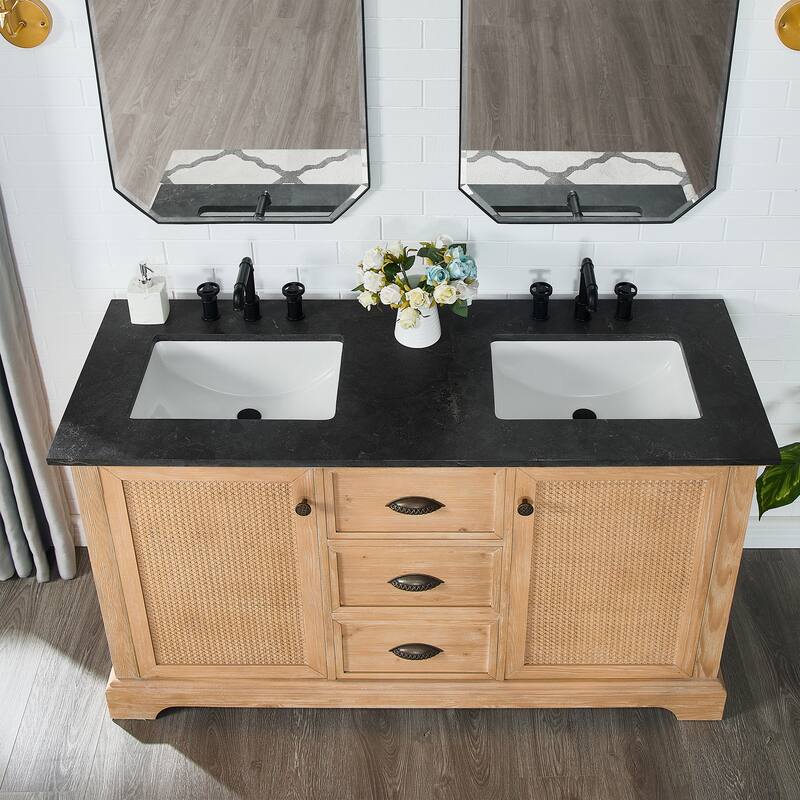 Hervas Bath Vanity with Natural Marble Top and Mirror