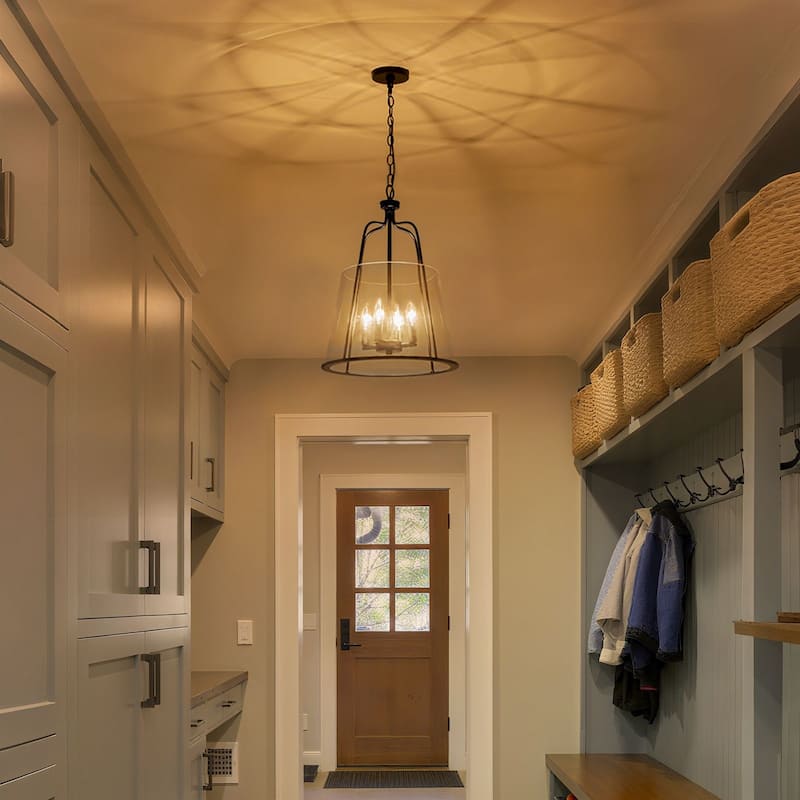 Modern Farmhouse Chandelier 4-Light Clear Glass Lantern Pendant - 16.22