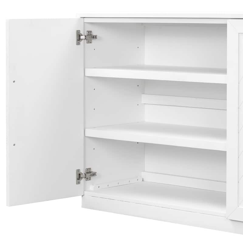 Sideboard Buffet Cabinet with 4 Doors and Shelves and Silver Handles