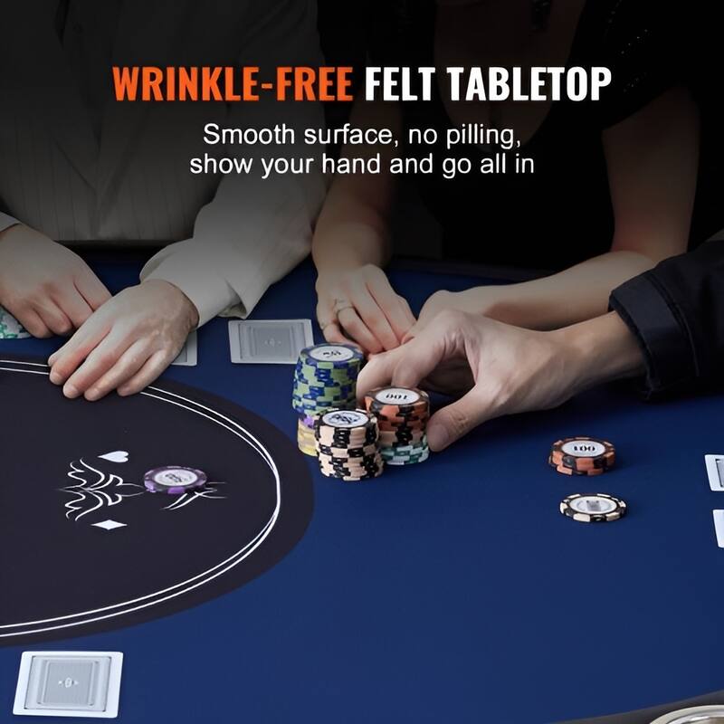 Blue Foldable Poker Table, Tool-Free Assembly and Sturdy Metal Frame - 84.3” L x 42.1” W x 29.9” H