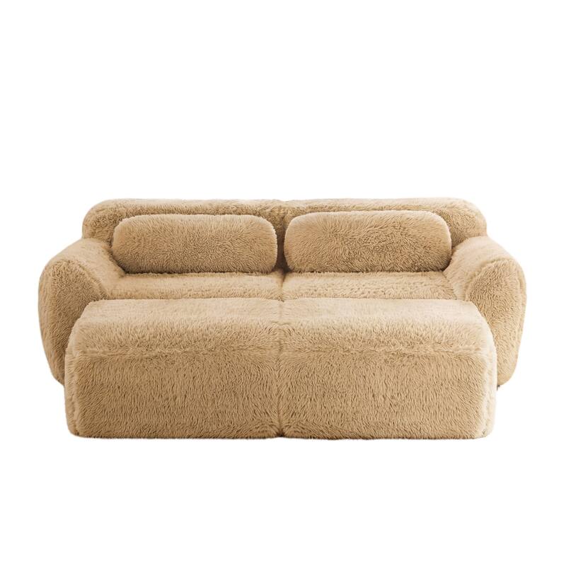 Homy Casa Light Khaki Modular Sectional Sofa, Soft Plush Fabric Cloud Couch with Anti-Slip Base & Decorative Pillows