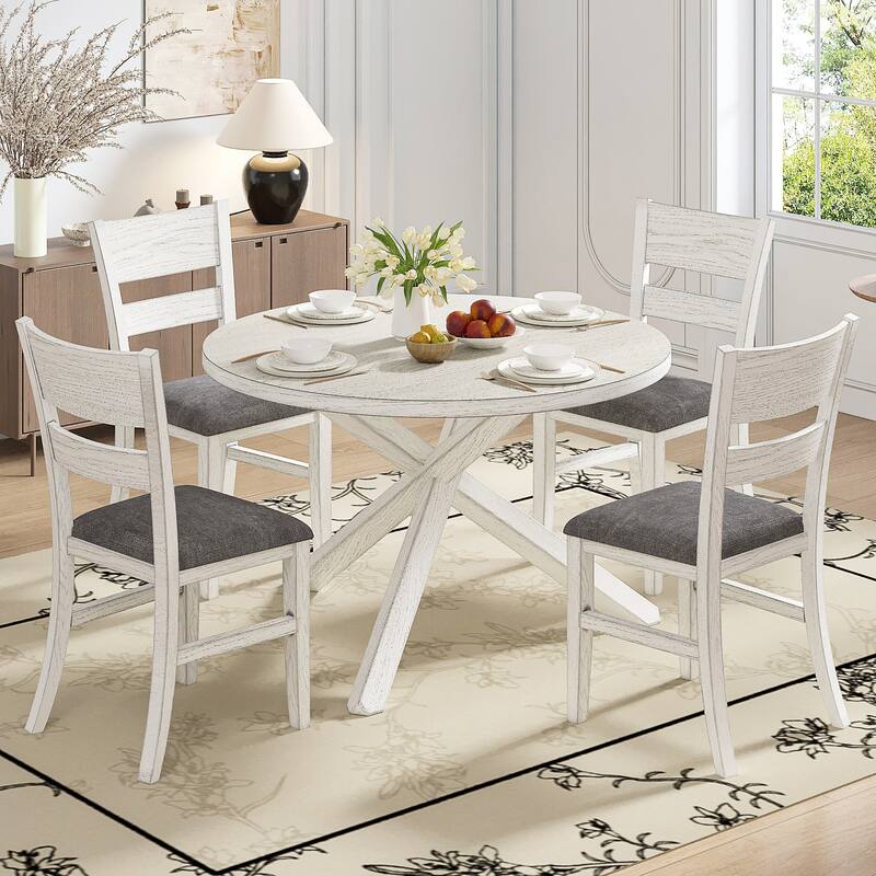 VECELO 47.2" Round Dining Table Set, Mid Century Modern Round Dining Table for 4-6 Person