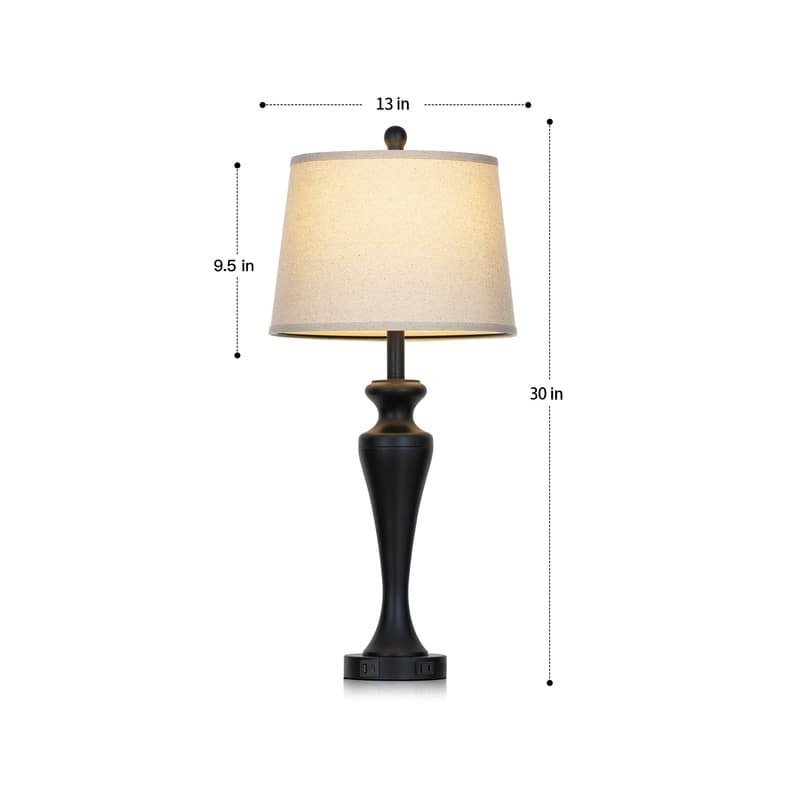 30" Modern Table Lamps with USB-C Charging, 3-Way Touch Dimmer, Black Metal Base(Set of 2) - 13'' x 13'' x 30''