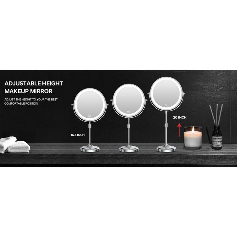 9" Lighted Makeup Double Sided 1X/10 Magnification Mirror, 3 Lighting