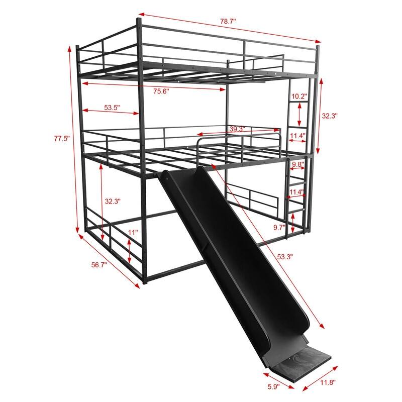 Metal Twin Size Bunk Bed with Slide and Ladder