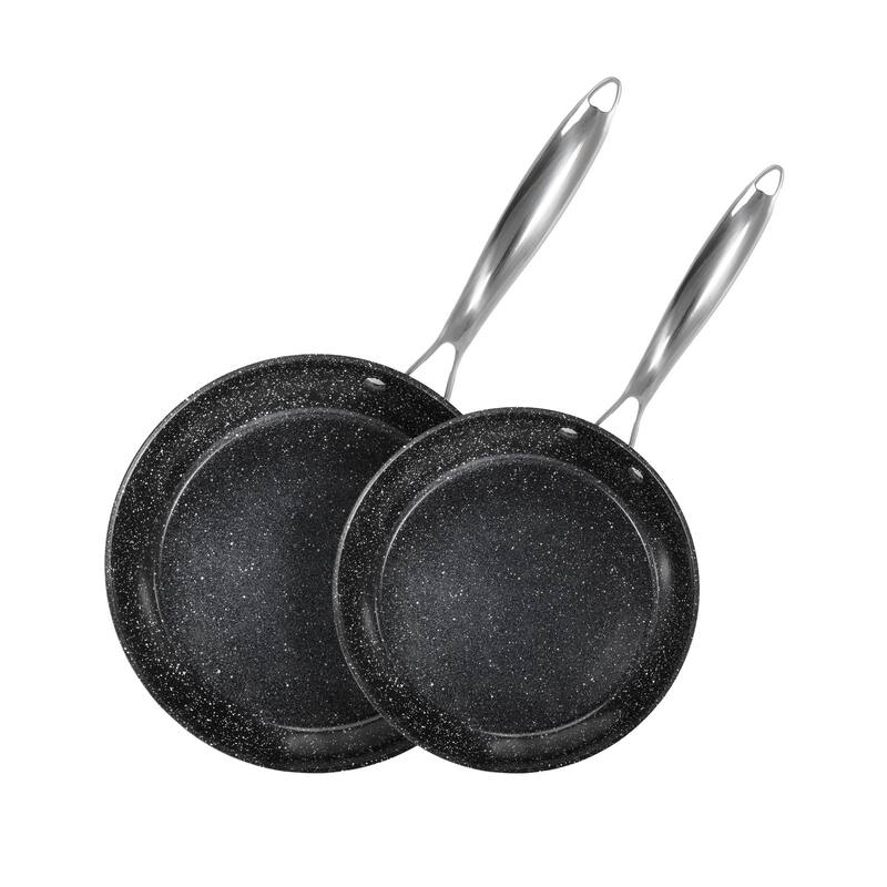 2/3-Piece Black Hard Anodized Non-Stick Fry Pan Set, Safe and Wear-Resistant Ceramic Coating with Stainless Steel Handle - 2-Piece(9.5" & 11")