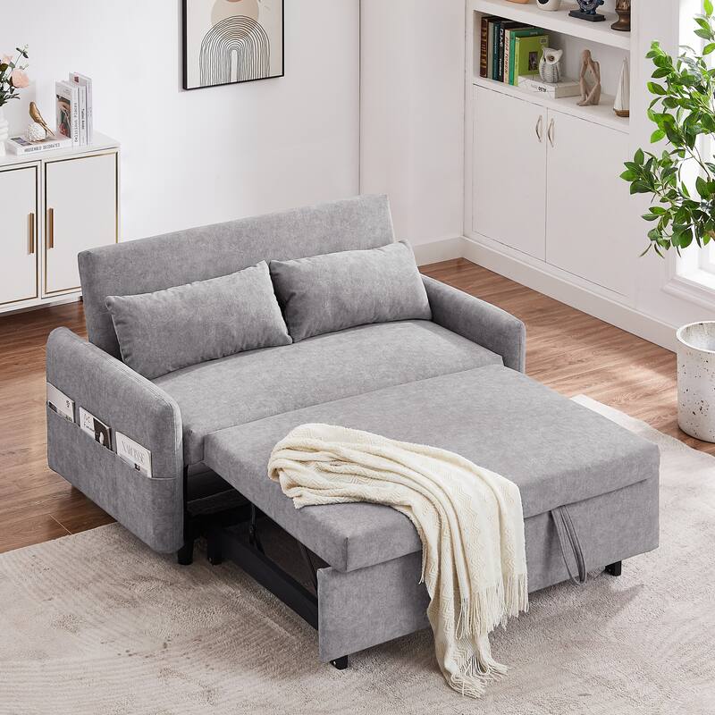 Pull Out Sleep Sofa Bed, 55.1" Loveseats Sofa Couch w/ Adjsutable Backrest, Convertible Sofa Bed w/ Storage Pockets & USB Ports