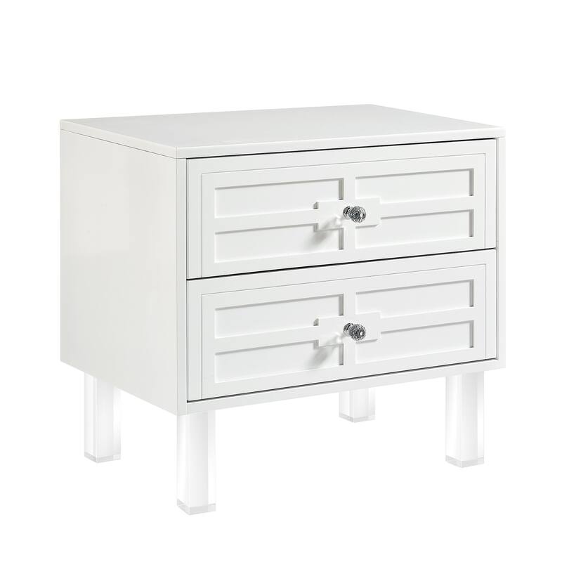 HomeRoots 24" White and Clear Wood and Acrylic End Table With Two Drawers - 27' X '24' X '18