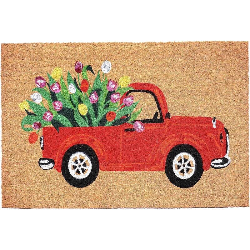 HomeRoots 24" X 36" Brown And Red Floral Outdoor Coir Door Mat - 24.00' X '36.00