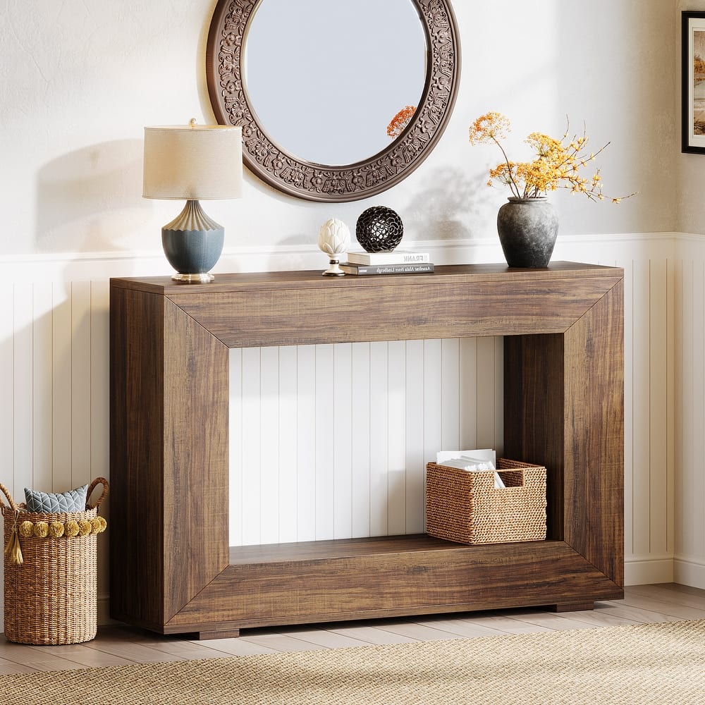 47 Inch Farmhouse Wooden Console Table with Storage for Living Room