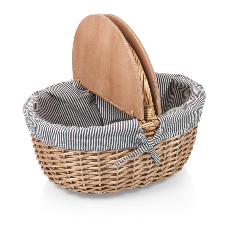 Picnic Time - Country Willow Picnic Basket - N/A - Navy and White