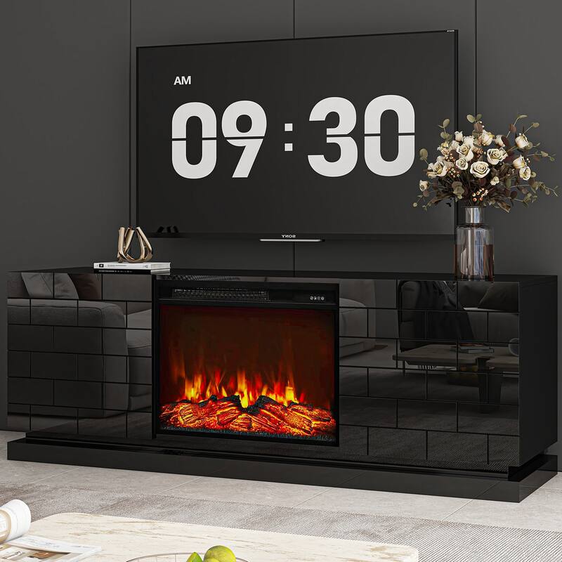 Electric Fireplace 63" TV Stand - Modern Highgloss Media Console