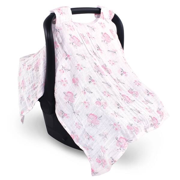 slide 1 of 1, Hudson Baby Infant Girl Muslin Cotton Car Seat and Stroller Canopy, Pastel Floral, One Size - Pastel Floral Pastel Floral