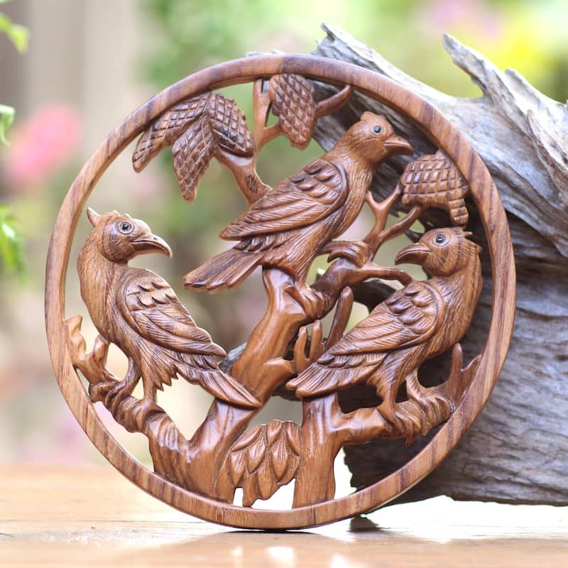 Novica Handmade Bird Habitat Wood Relief Panel