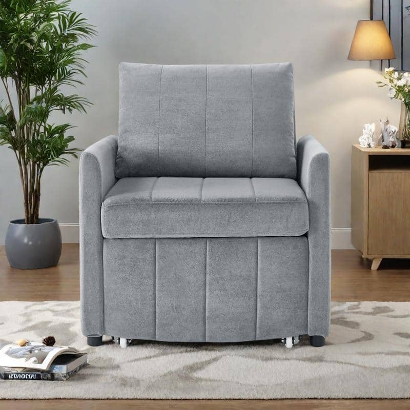 Chenille Convertible Sleeper Sofa Chair with 5-Position Backrest, Storage Basket and 440lb Capacity - Grey