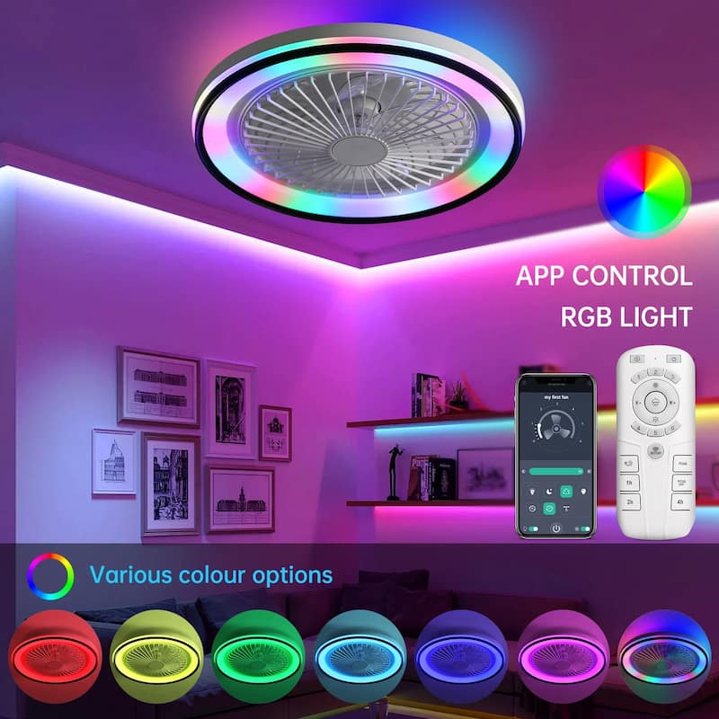 19" Modern Smart RGB Ceiling Fan Light with Dimmable Color Changing LED - 19 inches - White