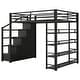 preview thumbnail 10 of 11, Full Size Metal Loft Bed with Storage Shelves & Cabinets, Space-Saving Heavy Duty Loft Bed Frame with Wardrobe & Staircase