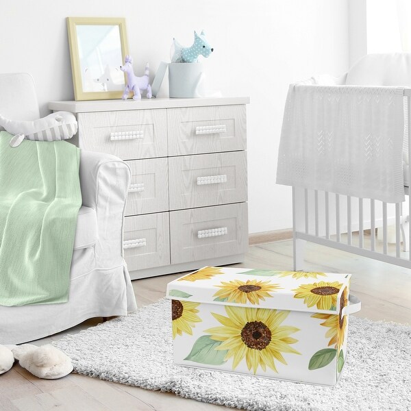 Green and White Farmhouse Watercolor Flower Yellow Sweet Jojo Designs Sunflower Boho Floral Girl Small Fabric Toy Bin Storage Box Chest for Baby Nursery or Kids Room 