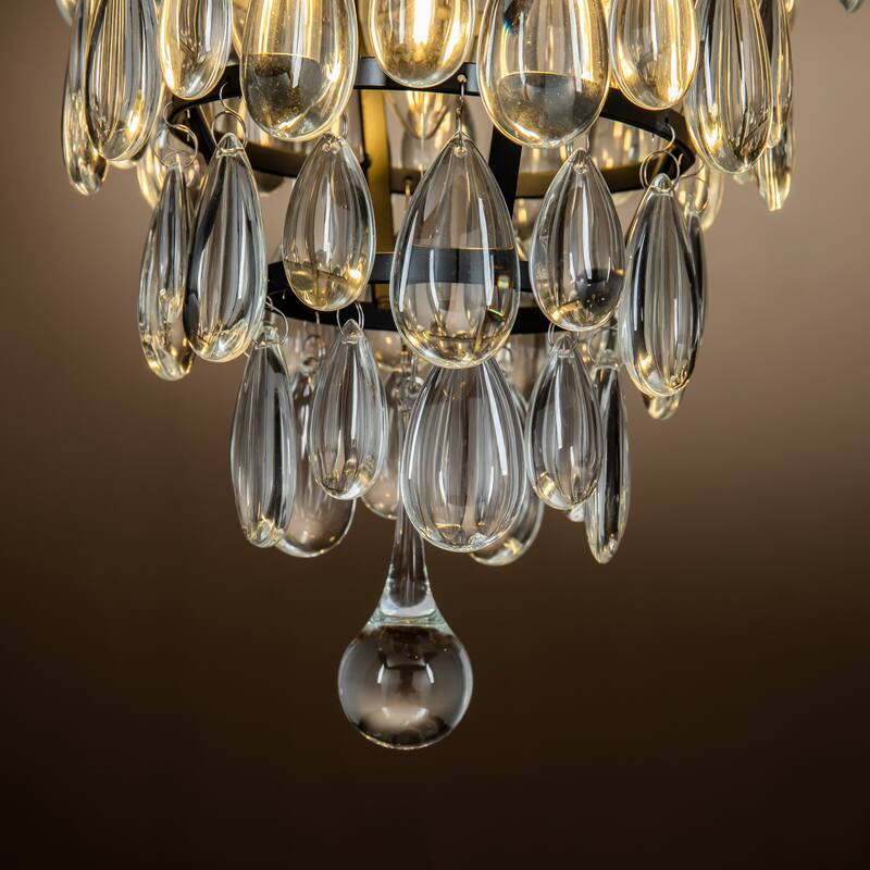 Interior 3-Lights Teardrop Glass Flush Mount Ceiling light 12" Tiered Glam Chandelier