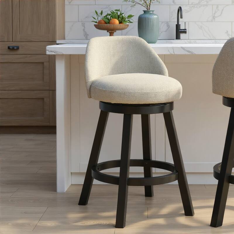 Erika Upholstered Swivel Bar Stool, Counter Height Barstool with Fabric Seat - Single - Cream/Black - Counter Height