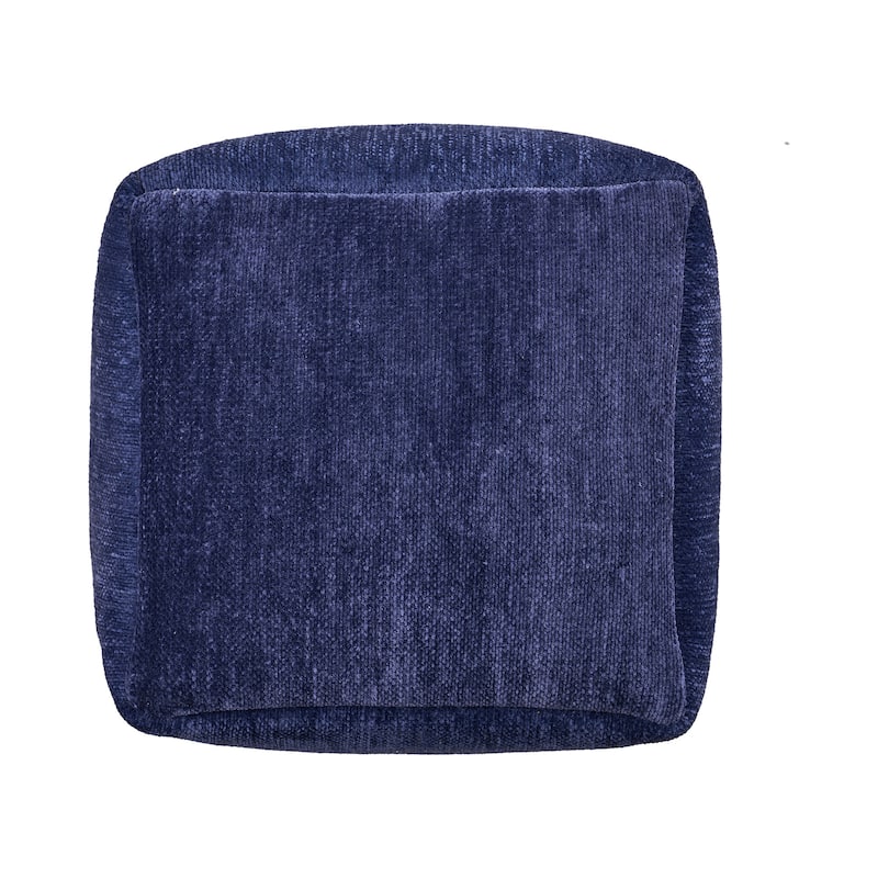 HomeRoots 18" Blue Chenille Cube Pouf Ottoman