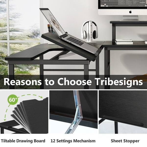 L Shaped Computer Desk With Monitor Stand Riser Overstock 30404030 Brown