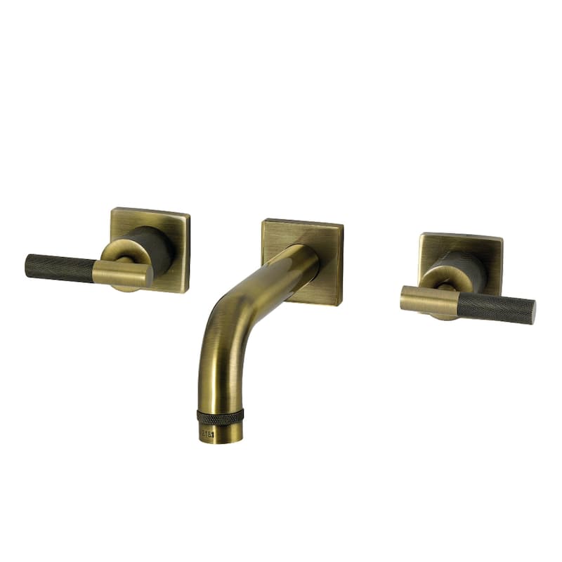 Kingston Brass Convergent Double-Handle Wall Mount Bathroom Faucet with Knurled Handle - Antique Brass