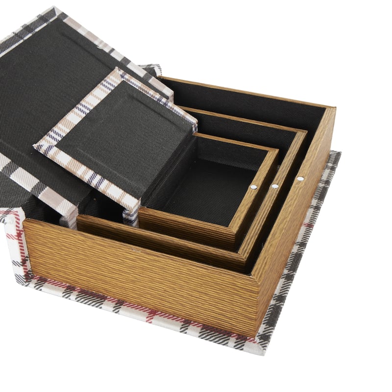 Faux Storage Book Decorative Box - Set of 3 Dark Brown, Gray, Cream, Beige, Multi Colored, Blue, White - Roche River Decor