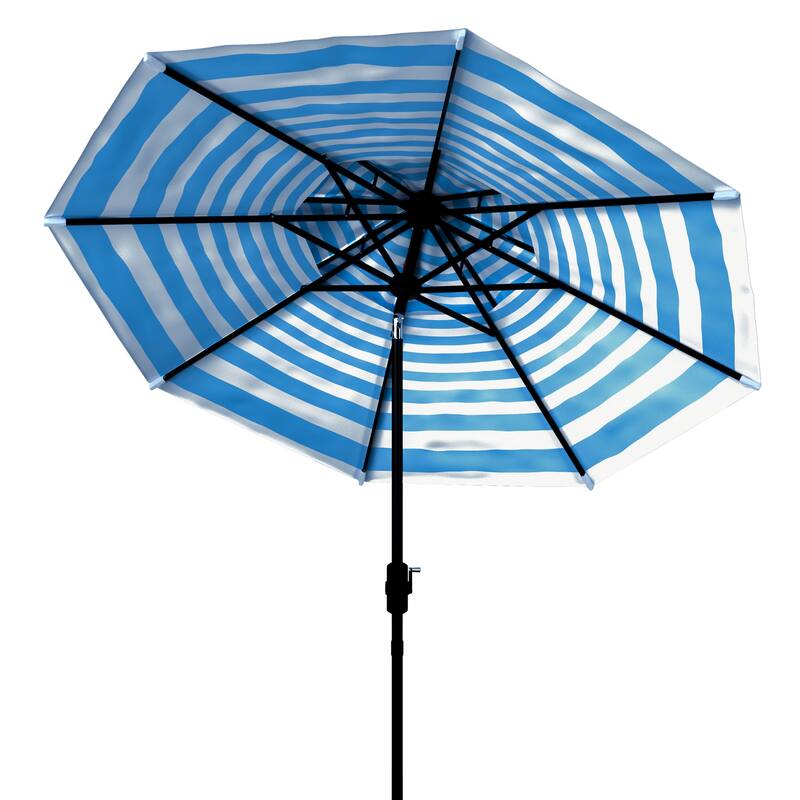 SAFAVIEH Outdoor Living Athens 9-foot Double Top Crank Umbrella - Baby Blue/White