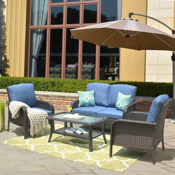Shop Ovios 4 Pcs Patio Furniture Sets Water Resistant Wicker Deep