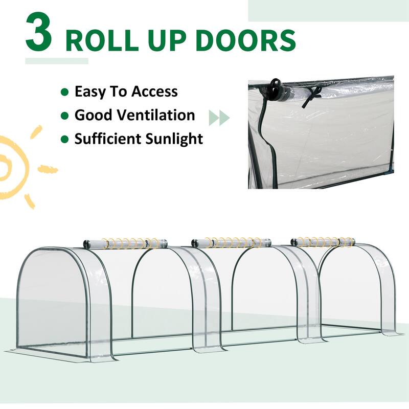 Outsunny 11.5' L x 3.25' W x 2.5' H PVC Metal Tunnel Greenhouse Kit with Strong Durable Materials for Year-Round Gardening