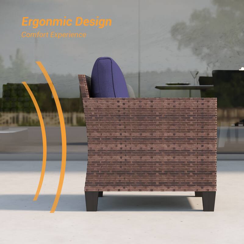 BONOSUKI 2Pcs Patio Single Sofa Set Brown Rattan Outdoor Furniture Set