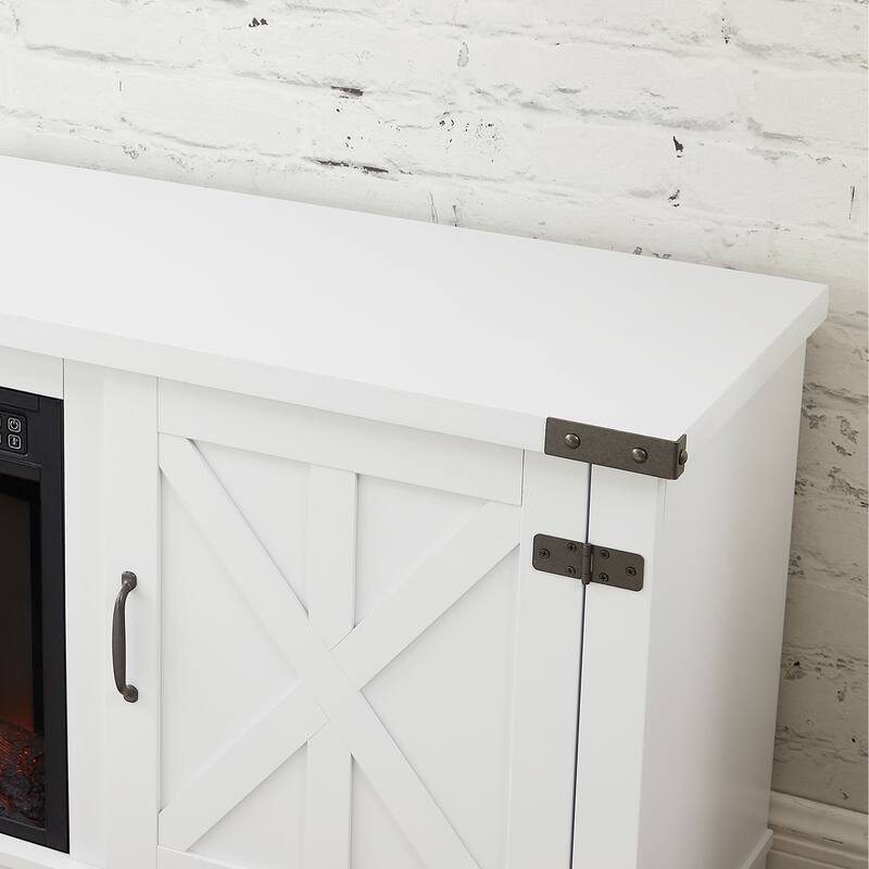 Modern Farmhouse TV Media Stand, Large Barn Inspired Home Entertainment Console, with 23" Fireplace Insert, for TV Up to 70'', w