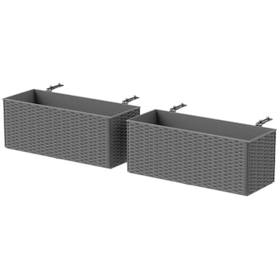 Set of 2 Gray Rattan Style Planters Polypropylene and Metal Decorative Garden Patio Wall Mount - 19.7" L x 7.5" W x 7.5" H