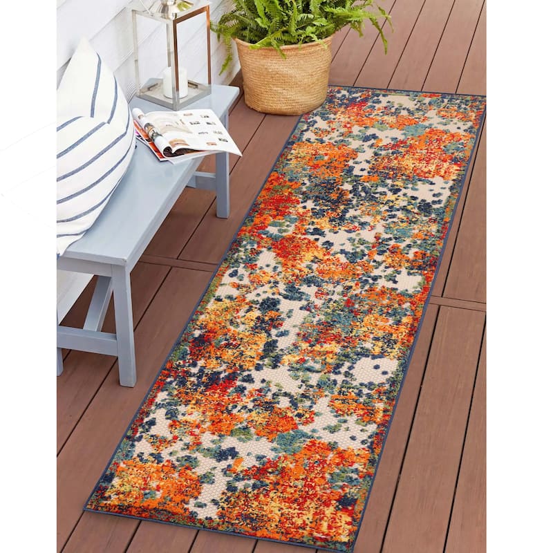 Superior Abstract Splatter Modern Indoor Outdoor Runner or Area Rug - 2' 3" x 12'