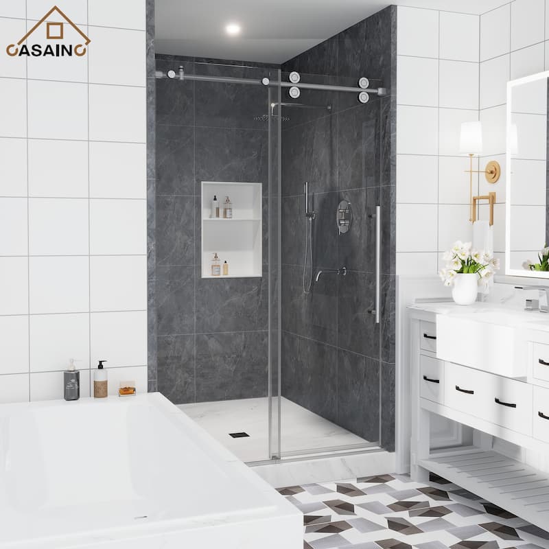 CASAINC 48"/60"W x 76"H Sliding Frameless Shower Door with Clear Glass