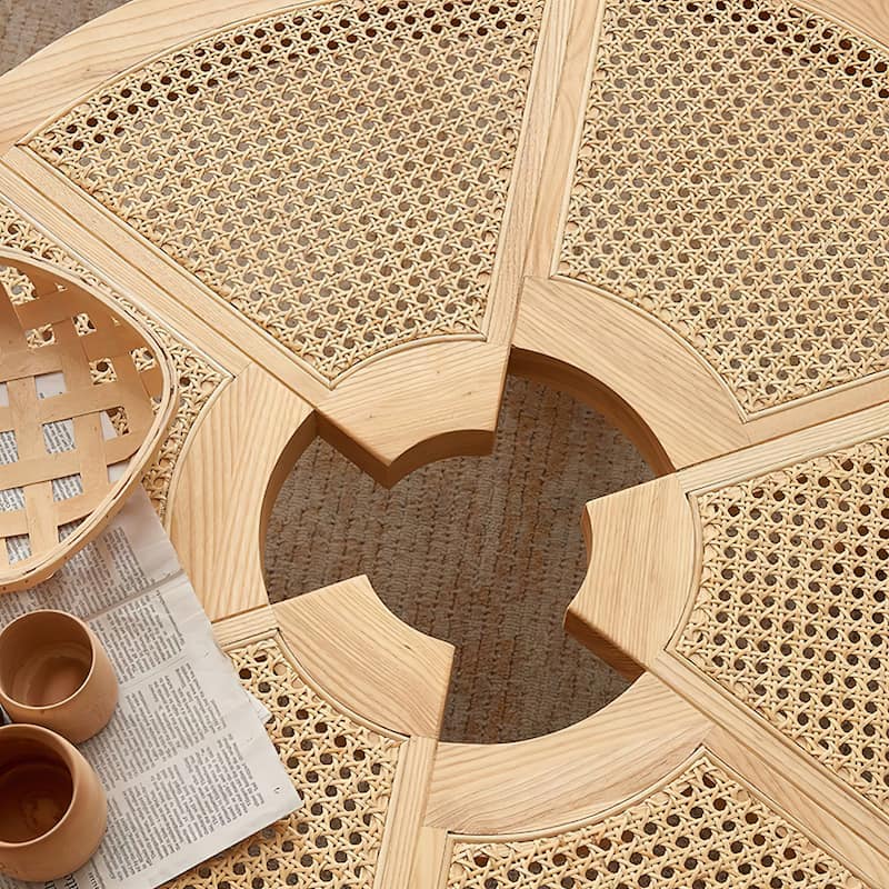 Modern Round Wood Accent Table with Woven Edges - 7'6" x 10'9"