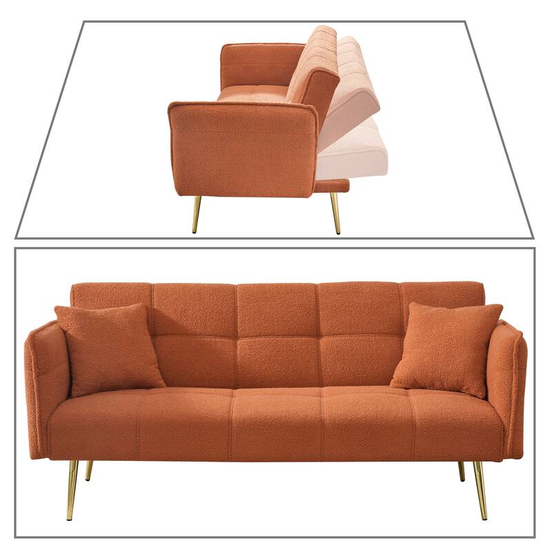 Modren Teddy Fabric Upholstered Convertible Futon Sofa Bed with Folding Armrests