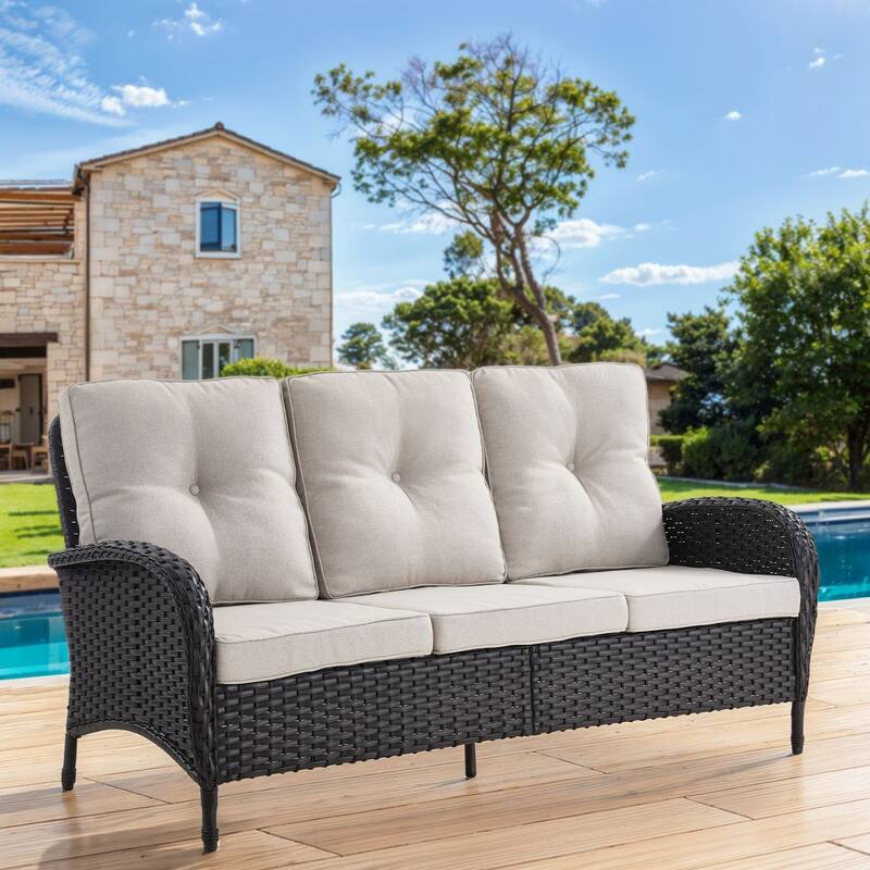 Gymojoy 3-Seat Outdoor Wicker Sofa with Professional Outdoor Cushions