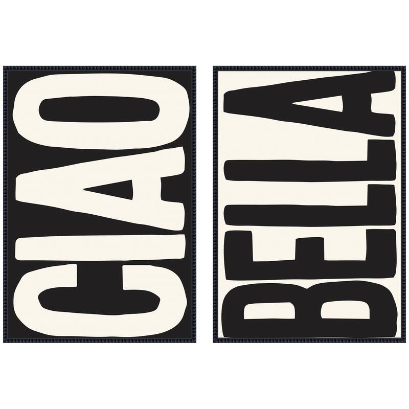 Kate and Laurel Ciao Bella Typography Black and White 2 Piece Framed Canvas Wall Art Set by Lucky Guava - 2 Piece Set 23x33 - Black