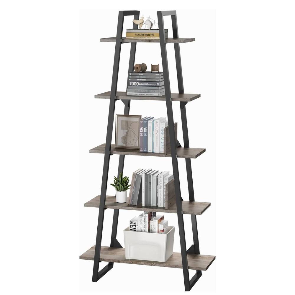 Rustic 5 Tier Ladder Bookcase with Display Shelves