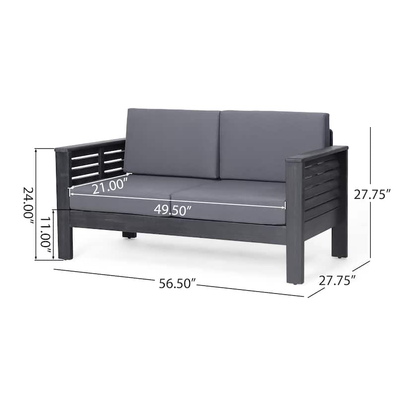 Roomfitters Outdoor Acacia Wood Loveseat and Coffee Table Set, Cream Cushions, Teak Finish, Ideal for Patio, Garden, or Porch